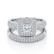 Princess-Cut Zircon Couple Rings – Micro-Pave Full Zircon Engagement & Wedding Ring Set - Image 5