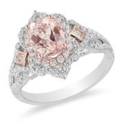 Enchanted Disney Aurora Oval Morganite and 3/4 CT TW Diamond Scallop Frame Engagement Ring in 14K Two-Tone Gold