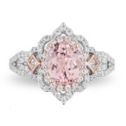 Enchanted Disney Aurora Oval Morganite and 3/4 CT TW Diamond Scallop Frame Engagement Ring in 14K Two-Tone Gold - Image 7