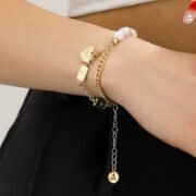 Love letters pendant bracelet with single string of pearls bracelet - Image 3