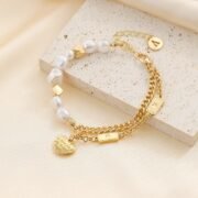 Love letters pendant bracelet with single string of pearls bracelet - Image 2