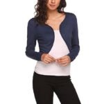 Women Long Sleeve Bolero Shrug Light Knit Cropped Cardigan Open Front Thin Jacket Blouse Top