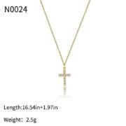 18K Gold-Plated Copper Cross Necklace with Zircon Stones - Image 2