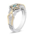 ENCHANTED JASMINE SWISS BLUE TOPAZ AND CRYSTAL RING IN TITANIUM STEEL AND COPPER AND ZINC ALLOY