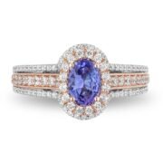 ENCHANTED ARIEL OVAL TANZANITE AND CRYSTAL DOUBLE FRAME ENGAGEMENT RING IN TWO-TONE COPPER AND ZINC ALLOY - Image 3